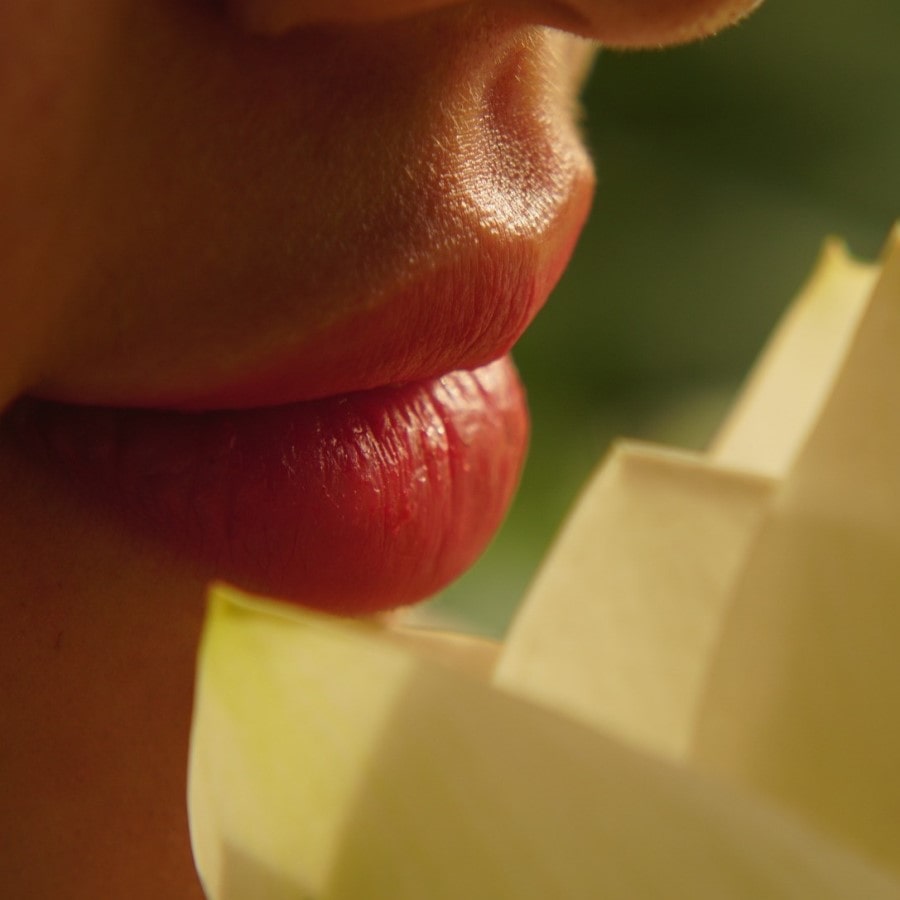 Kadın dudakları ve çiçek